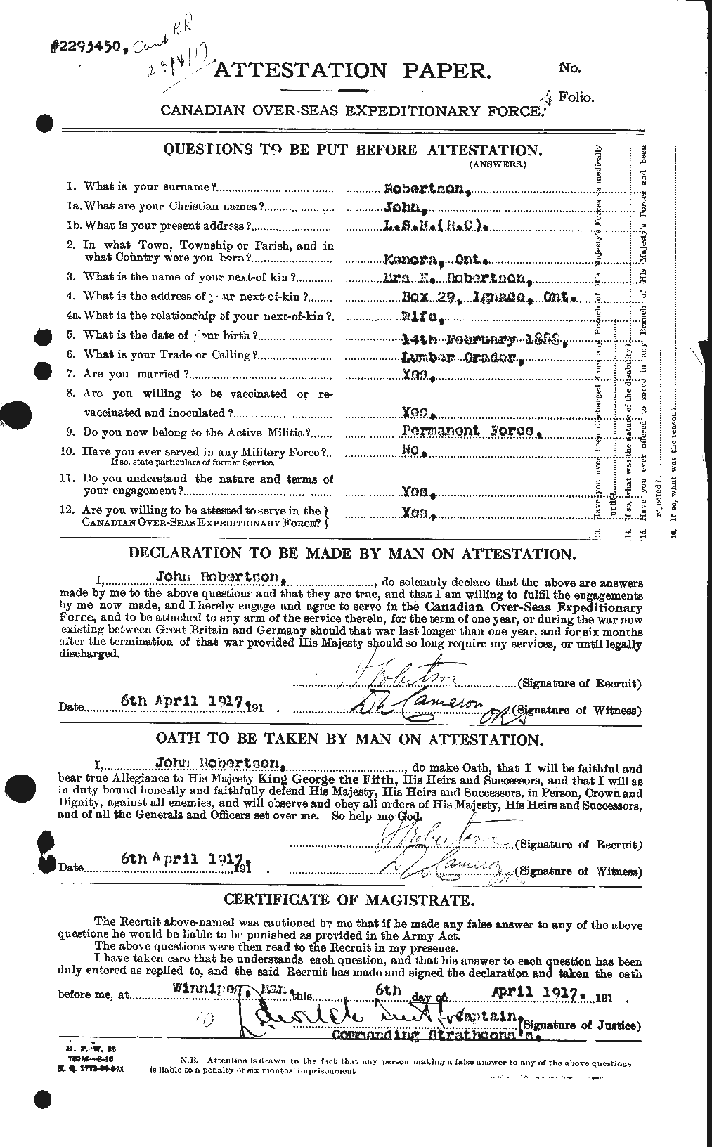 Personnel Records of the First World War - CEF 608740a