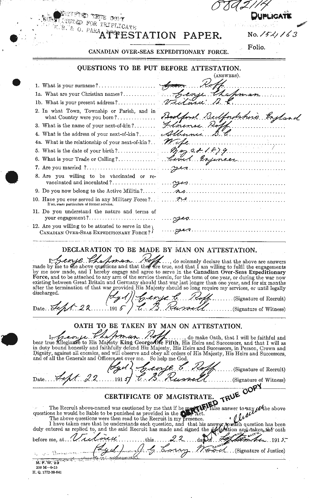Personnel Records of the First World War - CEF 609524a