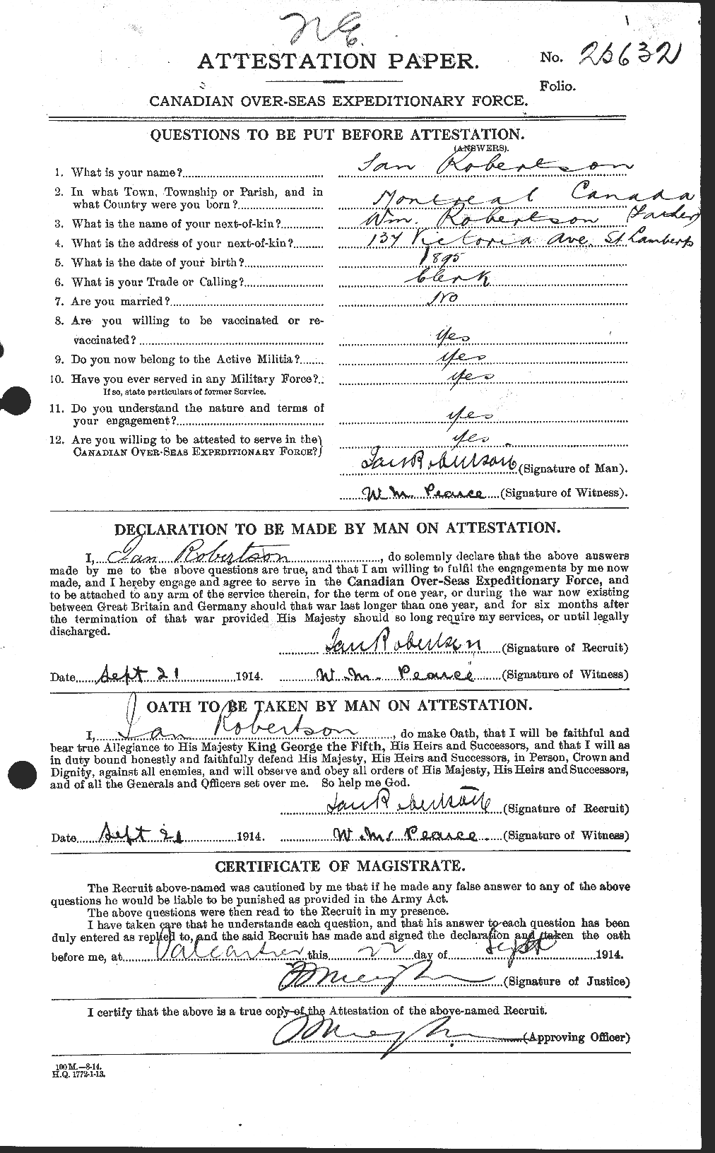 Dossiers du Personnel de la Première Guerre mondiale - CEC 609896a