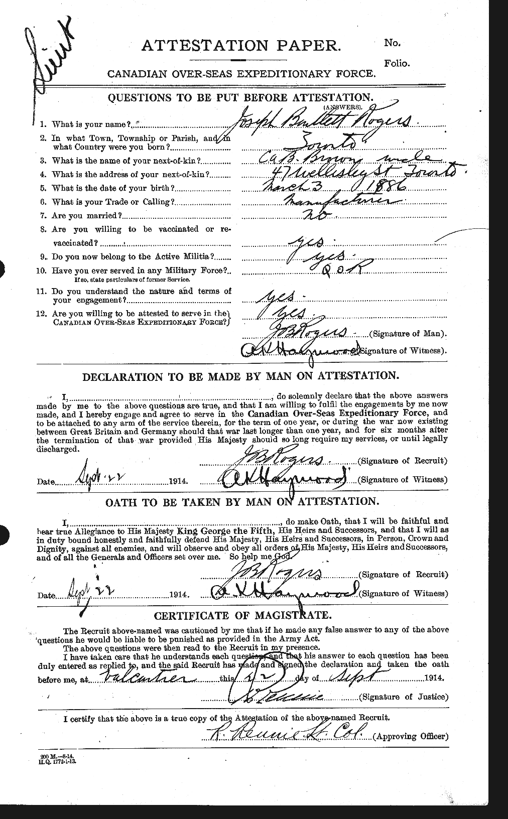 Personnel Records of the First World War - CEF 610020a