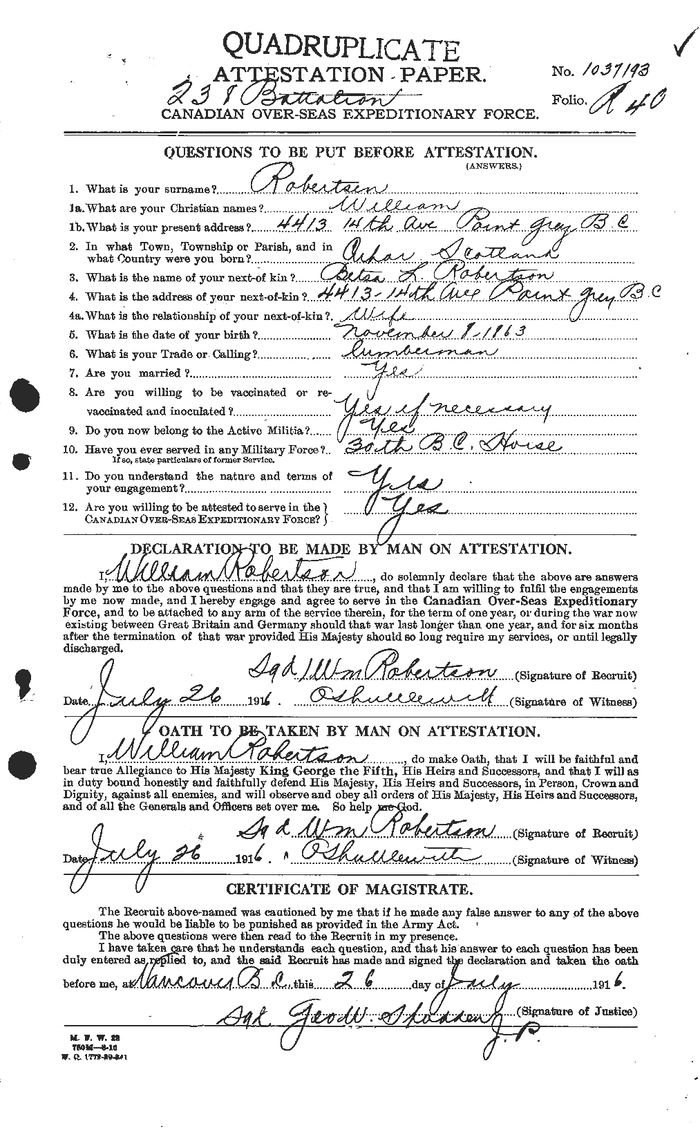 Personnel Records of the First World War - CEF 611019a