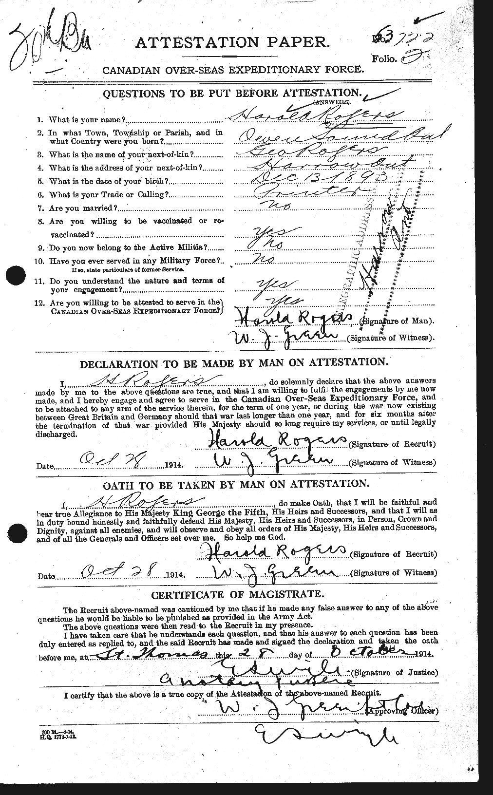 Personnel Records of the First World War - CEF 611116a