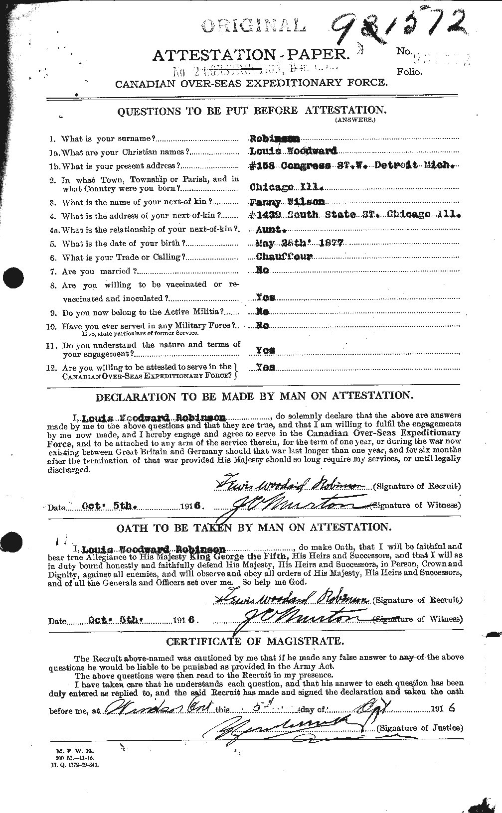 Dossiers du Personnel de la Première Guerre mondiale - CEC 611658a