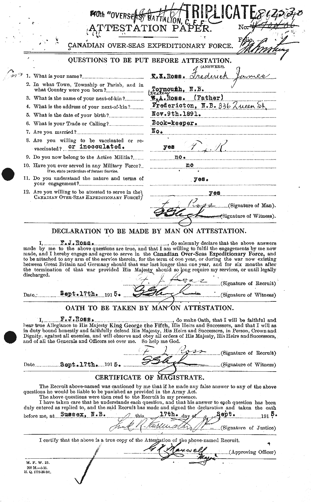 Dossiers du Personnel de la Première Guerre mondiale - CEC 613039a