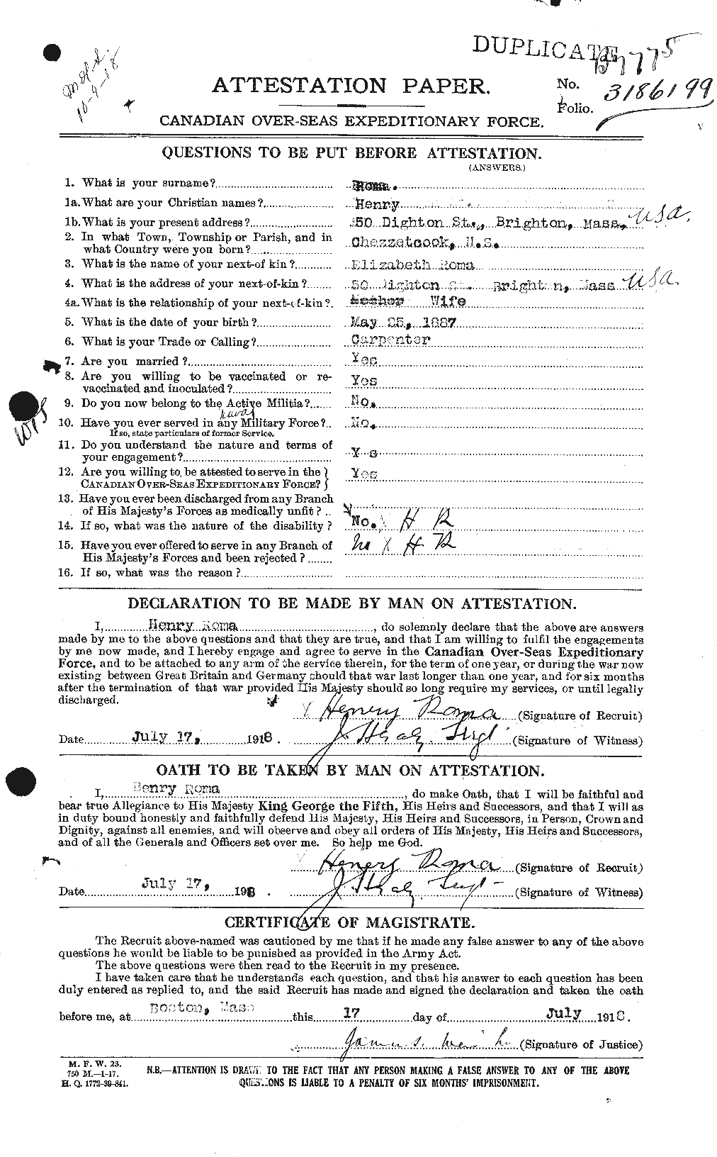 Personnel Records of the First World War - CEF 613515a