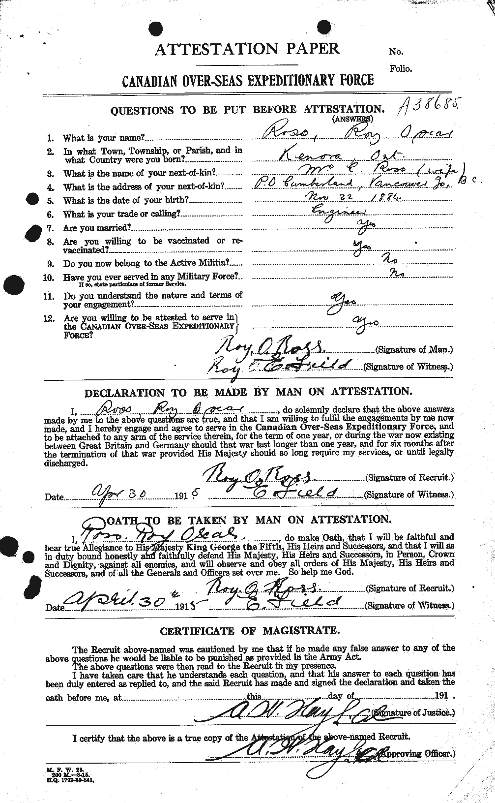 Personnel Records of the First World War - CEF 614009a