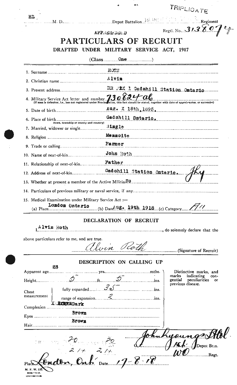 Dossiers du Personnel de la Première Guerre mondiale - CEC 614386a