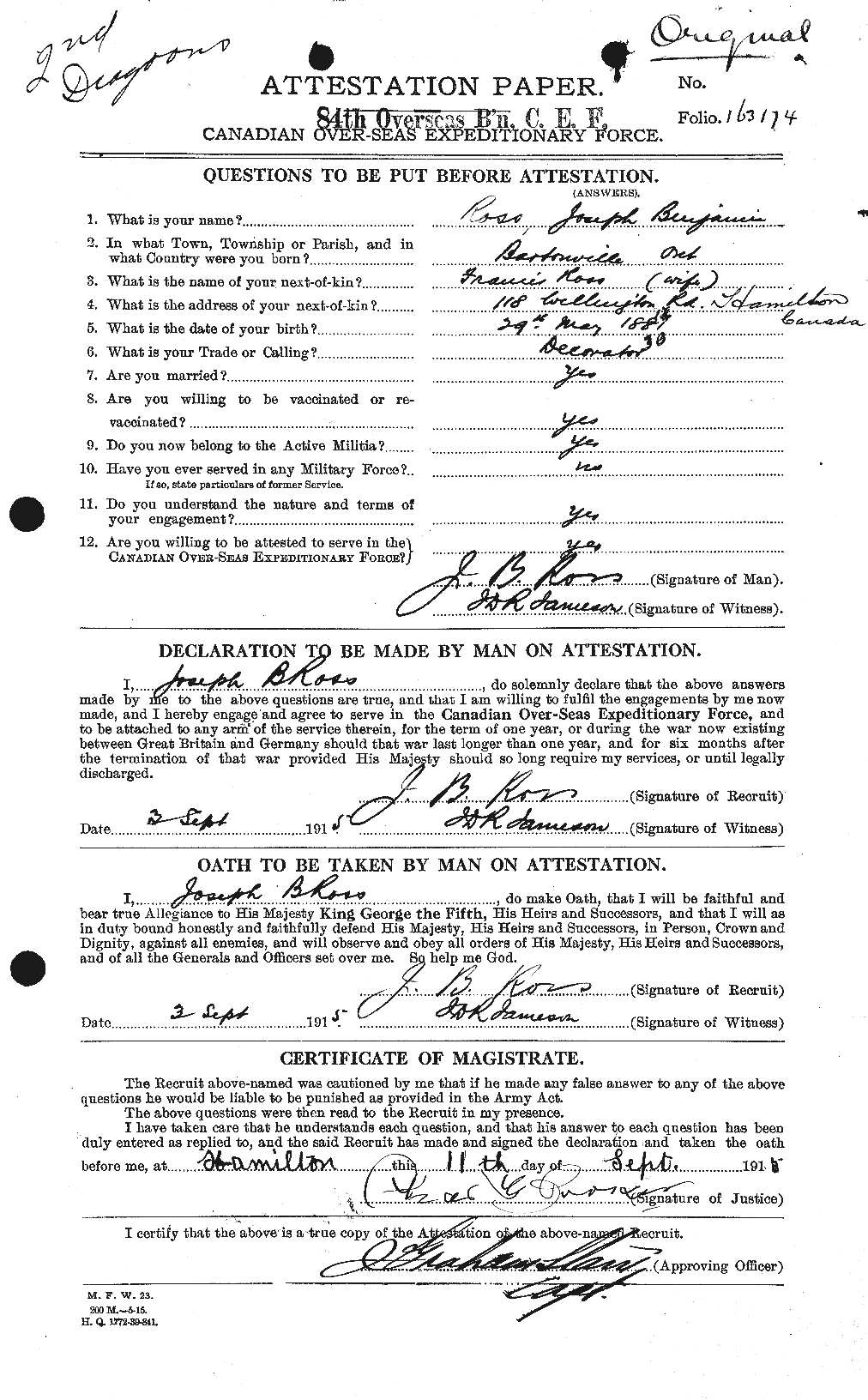Personnel Records of the First World War - CEF 614961a
