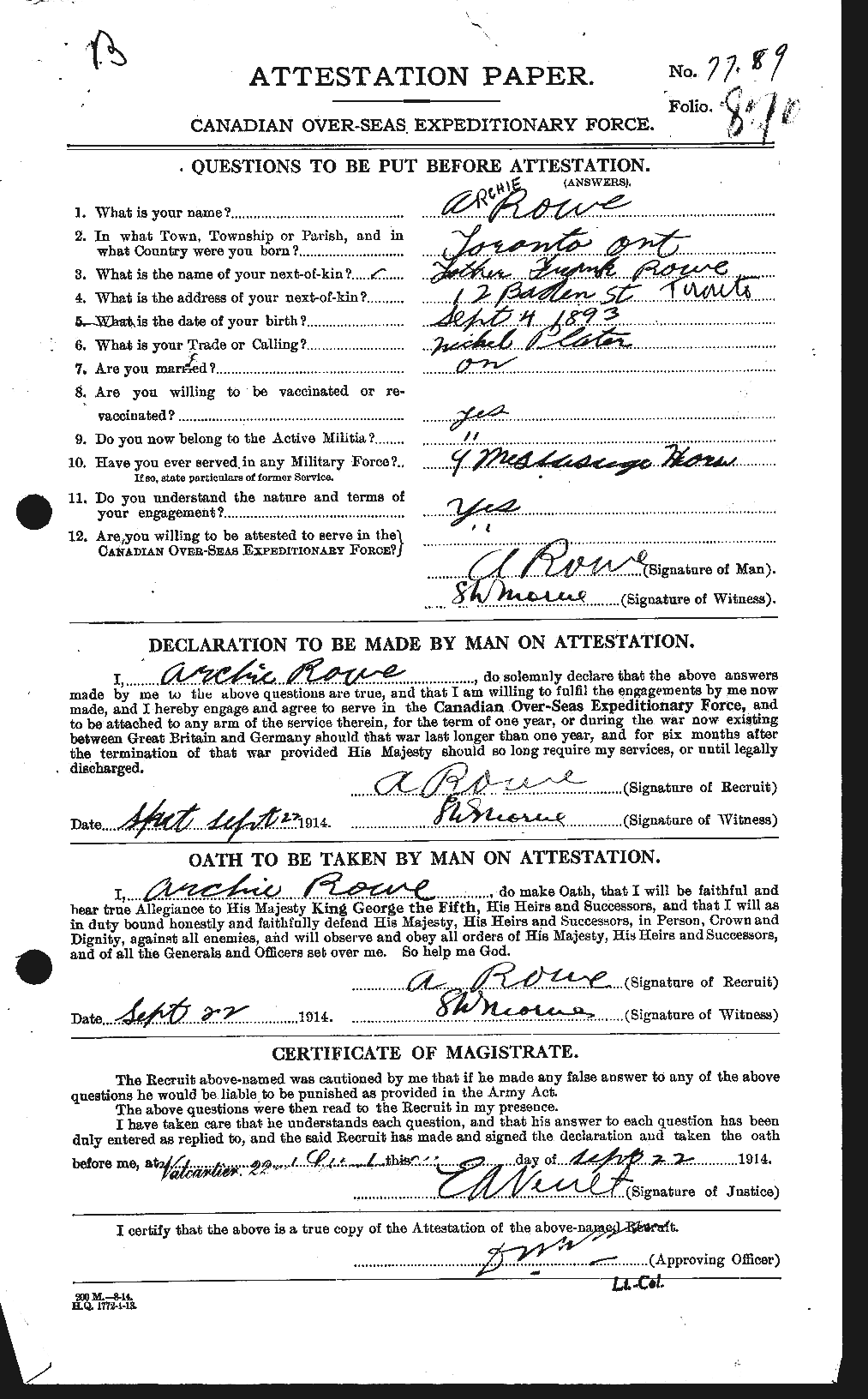 Personnel Records of the First World War - CEF 615789a
