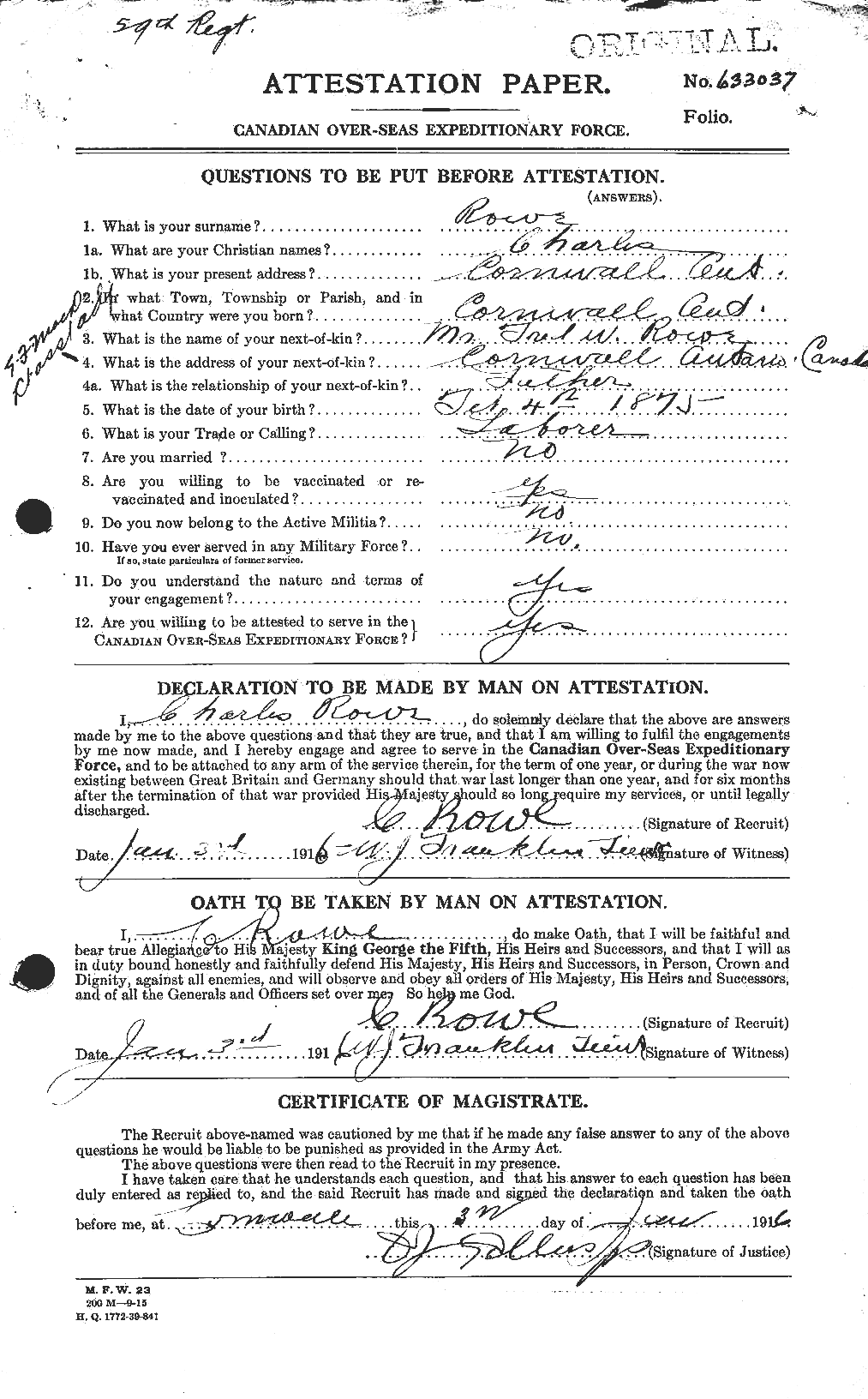 Personnel Records of the First World War - CEF 615813a