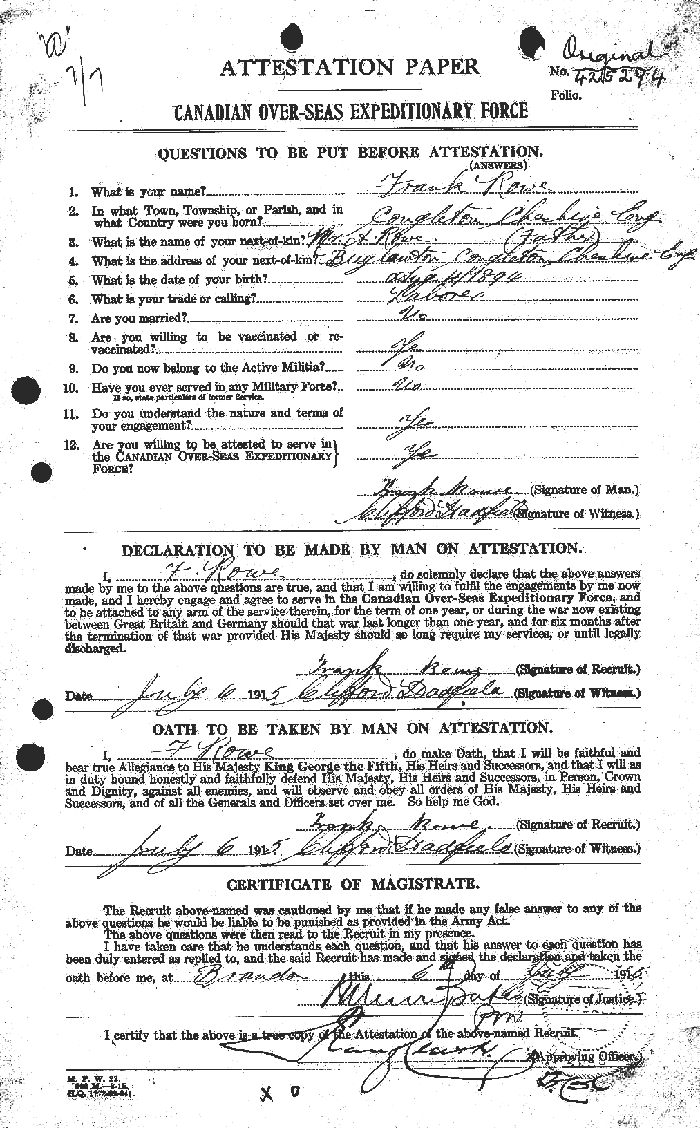 Personnel Records of the First World War - CEF 615852a