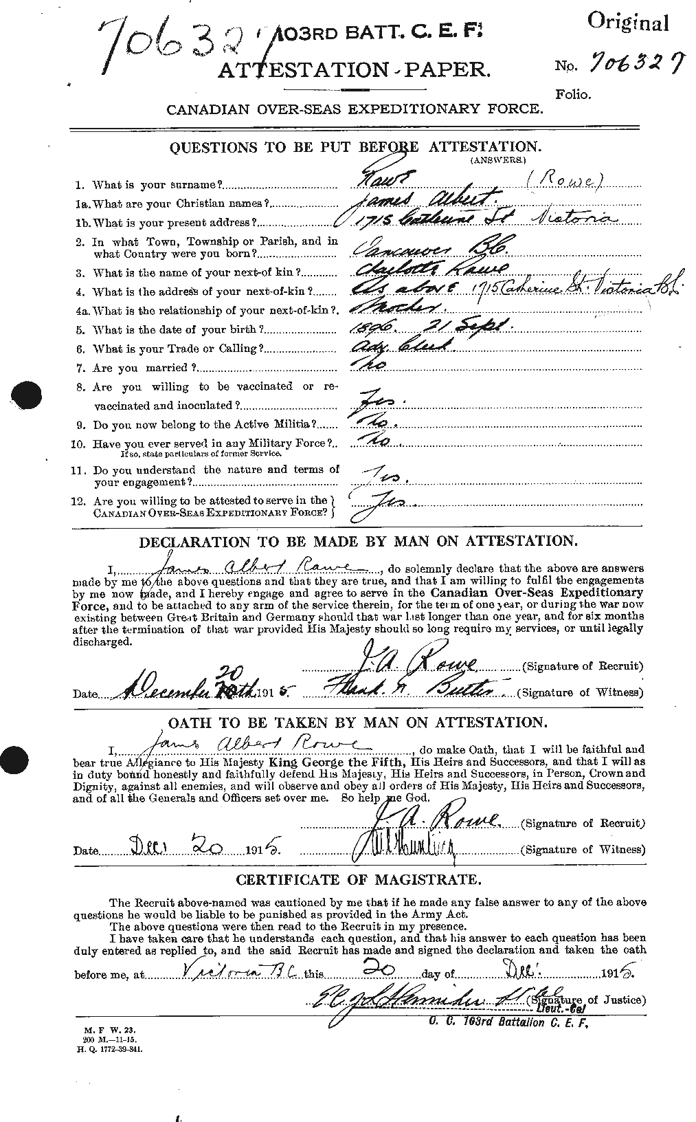 Personnel Records of the First World War - CEF 615910a