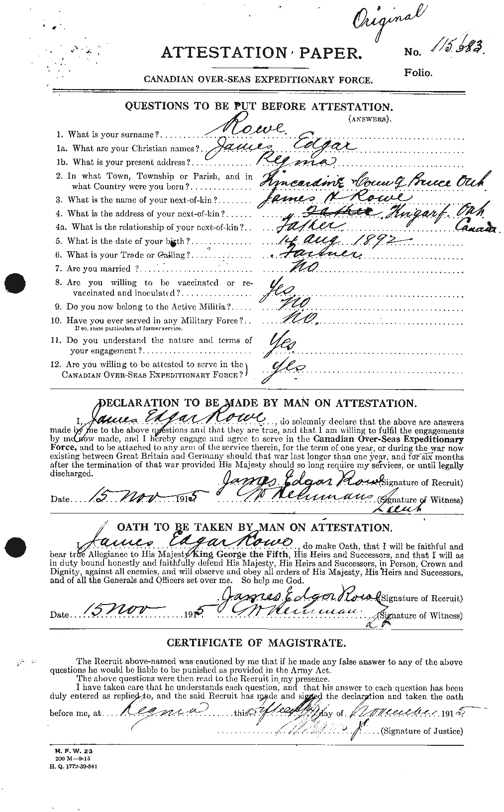 Personnel Records of the First World War - CEF 615914a