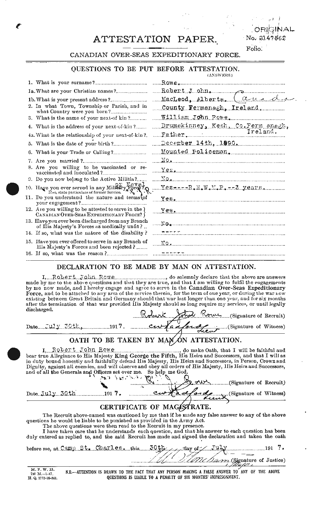Personnel Records of the First World War - CEF 615974a