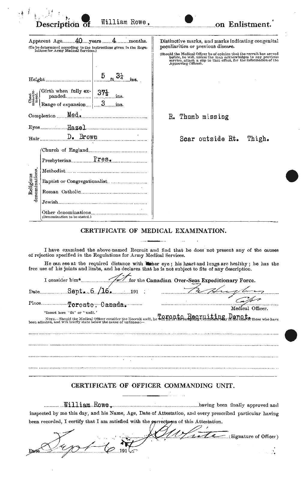 Dossiers du Personnel de la Première Guerre mondiale - CEC 616018b