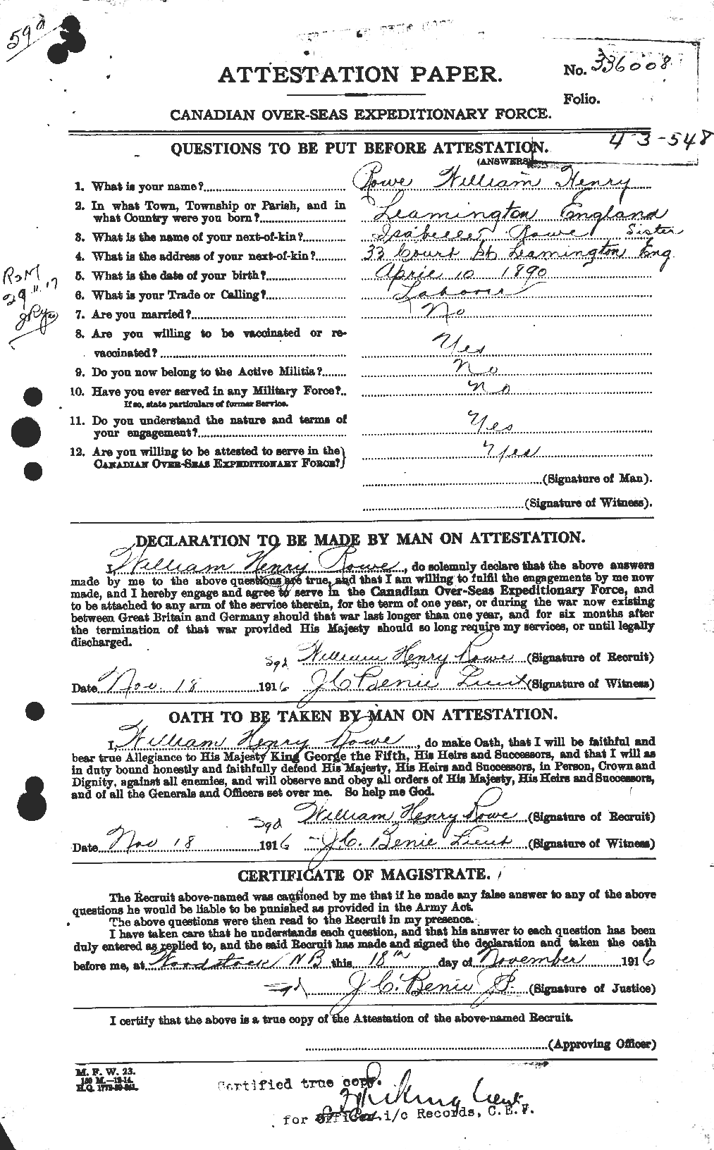 Personnel Records of the First World War - CEF 616028a