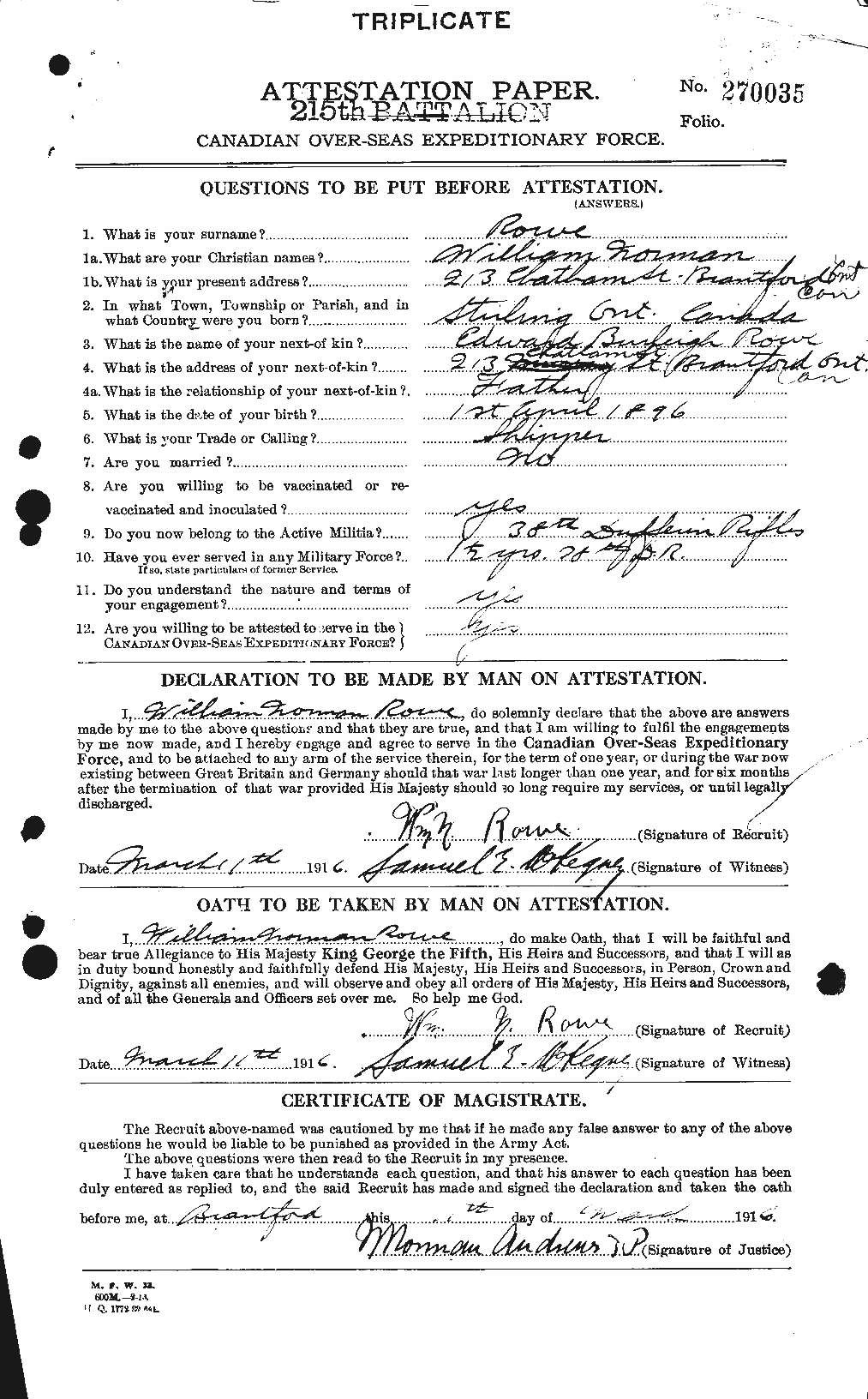Personnel Records of the First World War - CEF 616041a