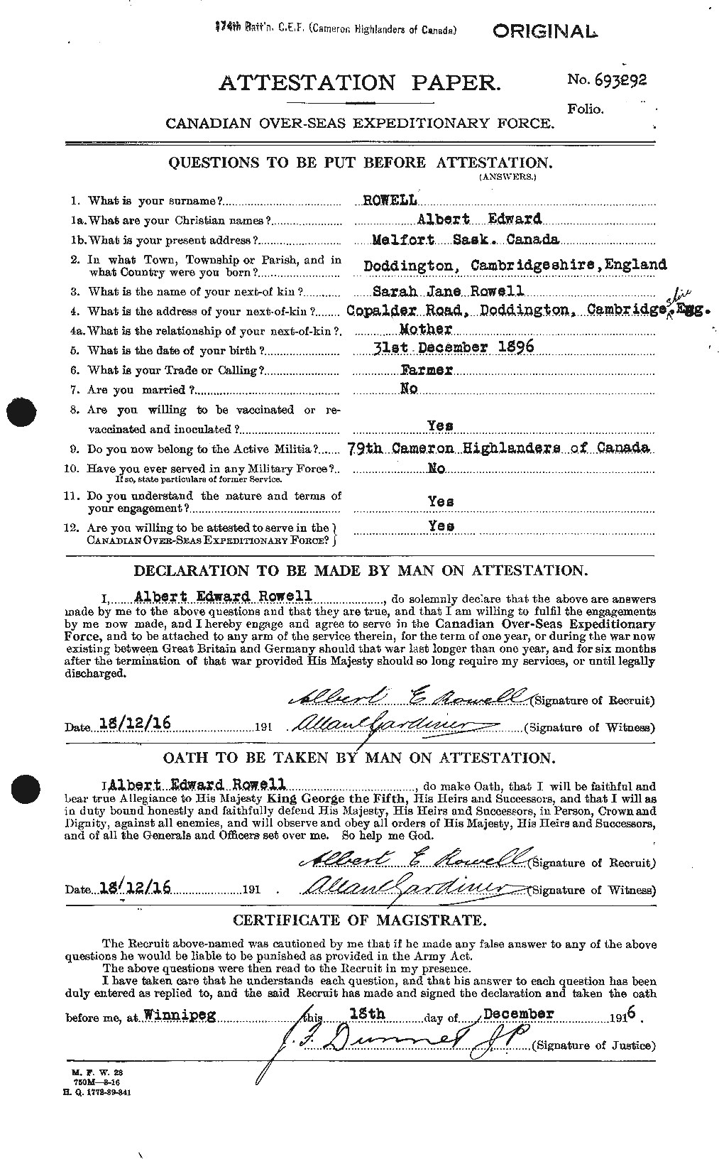 Personnel Records of the First World War - CEF 616048a