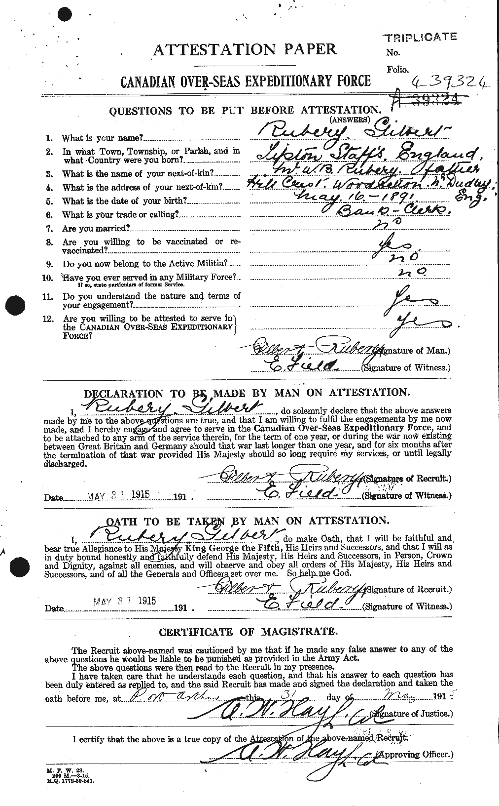Personnel Records of the First World War - CEF 616409a