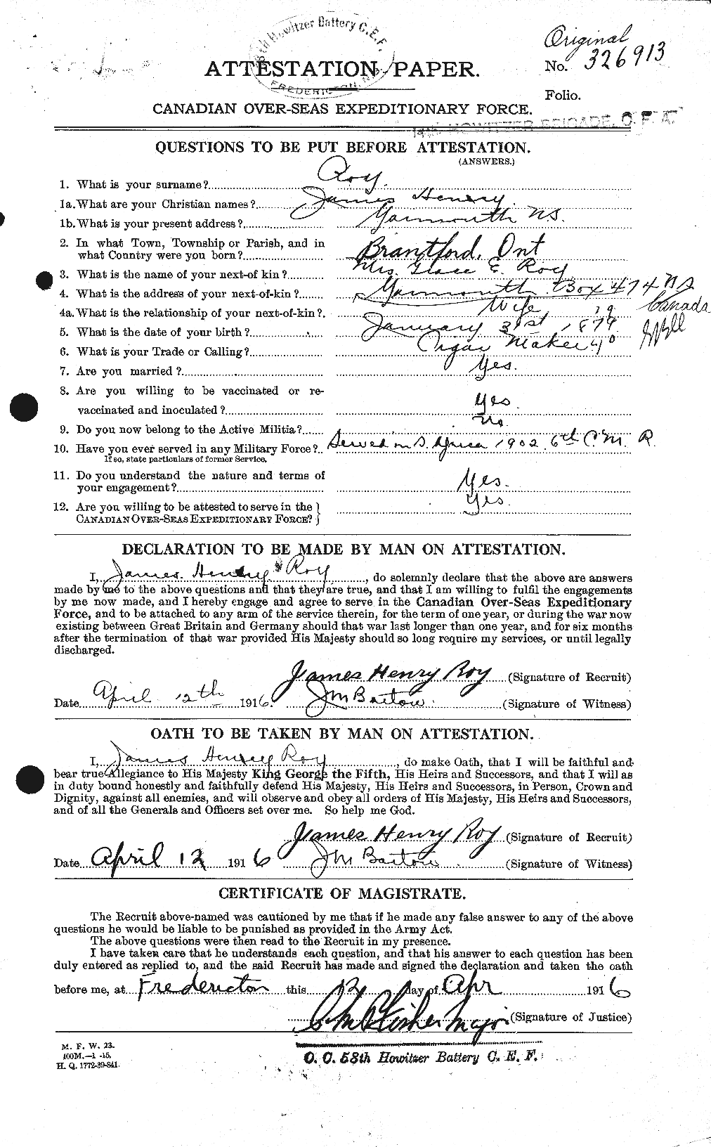 Personnel Records of the First World War - CEF 616724a