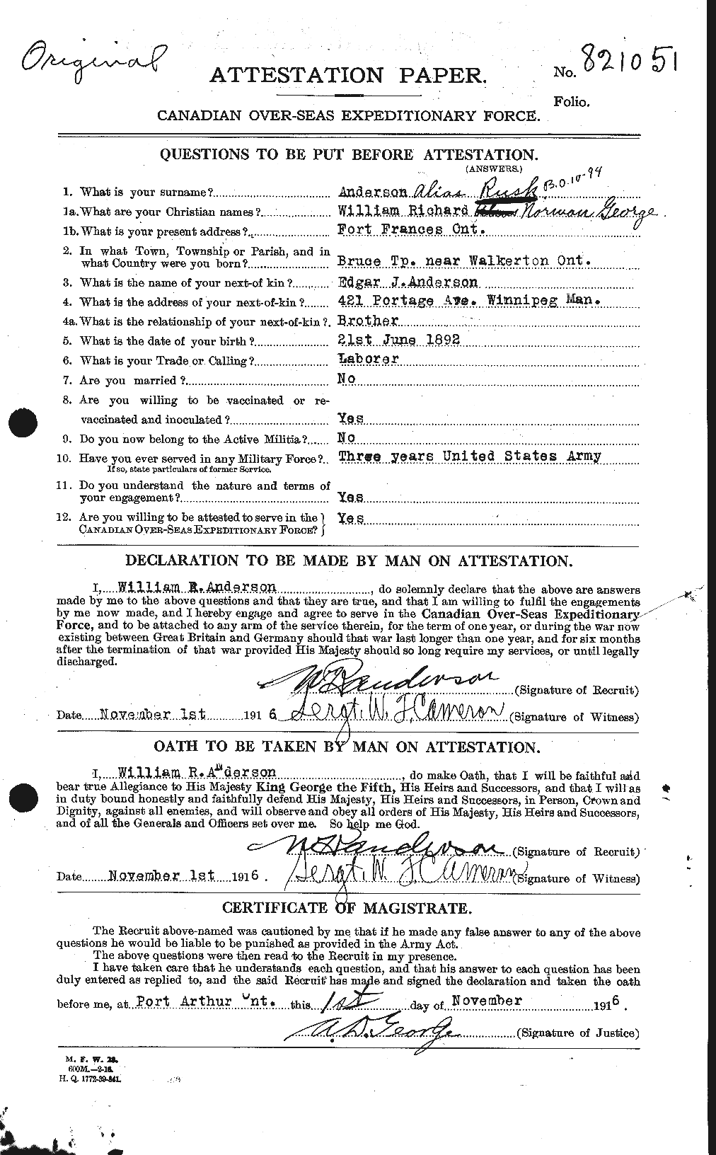 Dossiers du Personnel de la Première Guerre mondiale - CEC 616878a