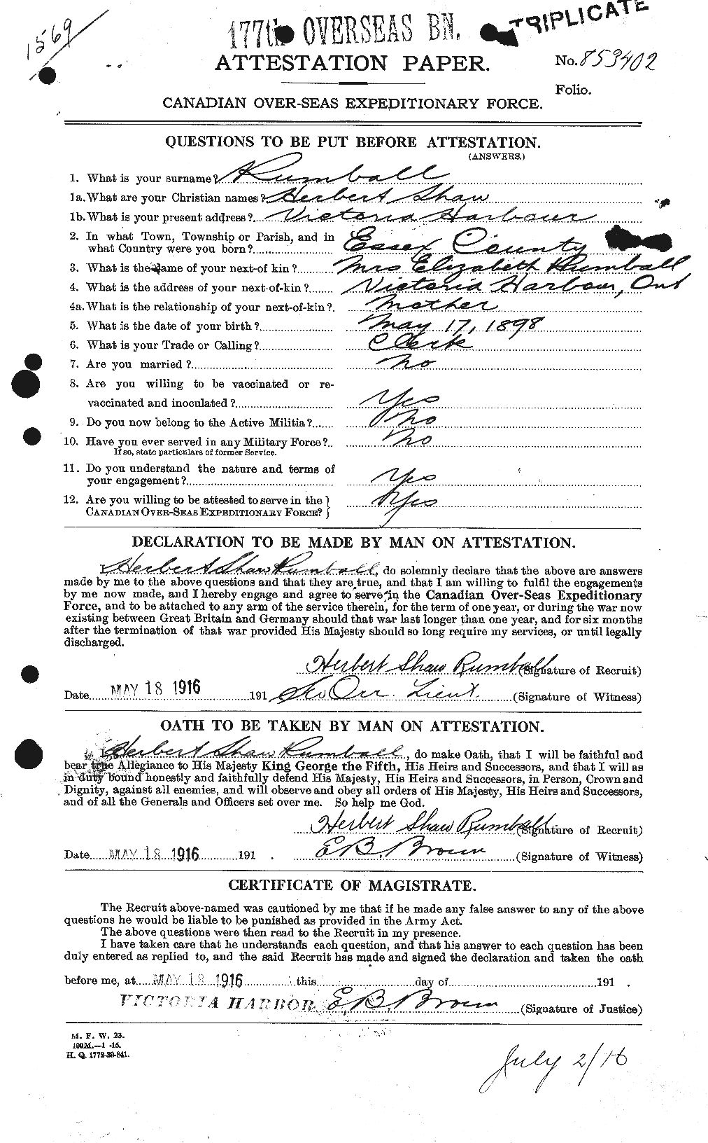 Personnel Records of the First World War - CEF 617356a