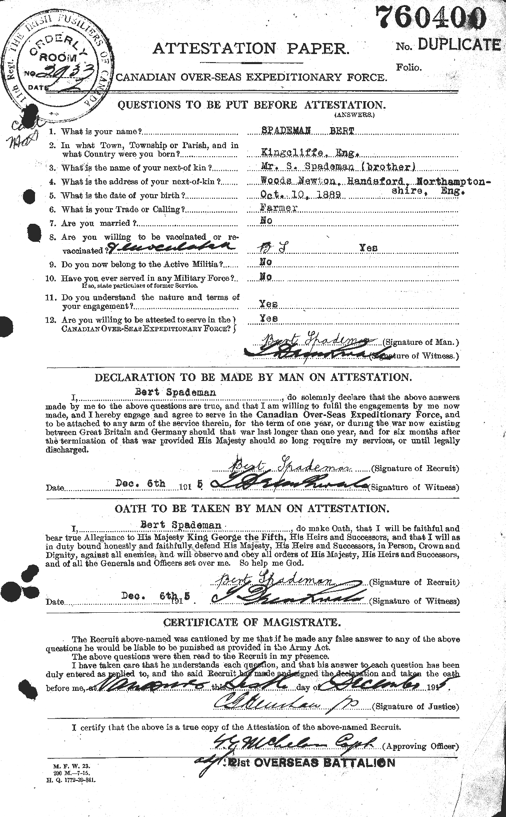Personnel Records of the First World War - CEF 618280a