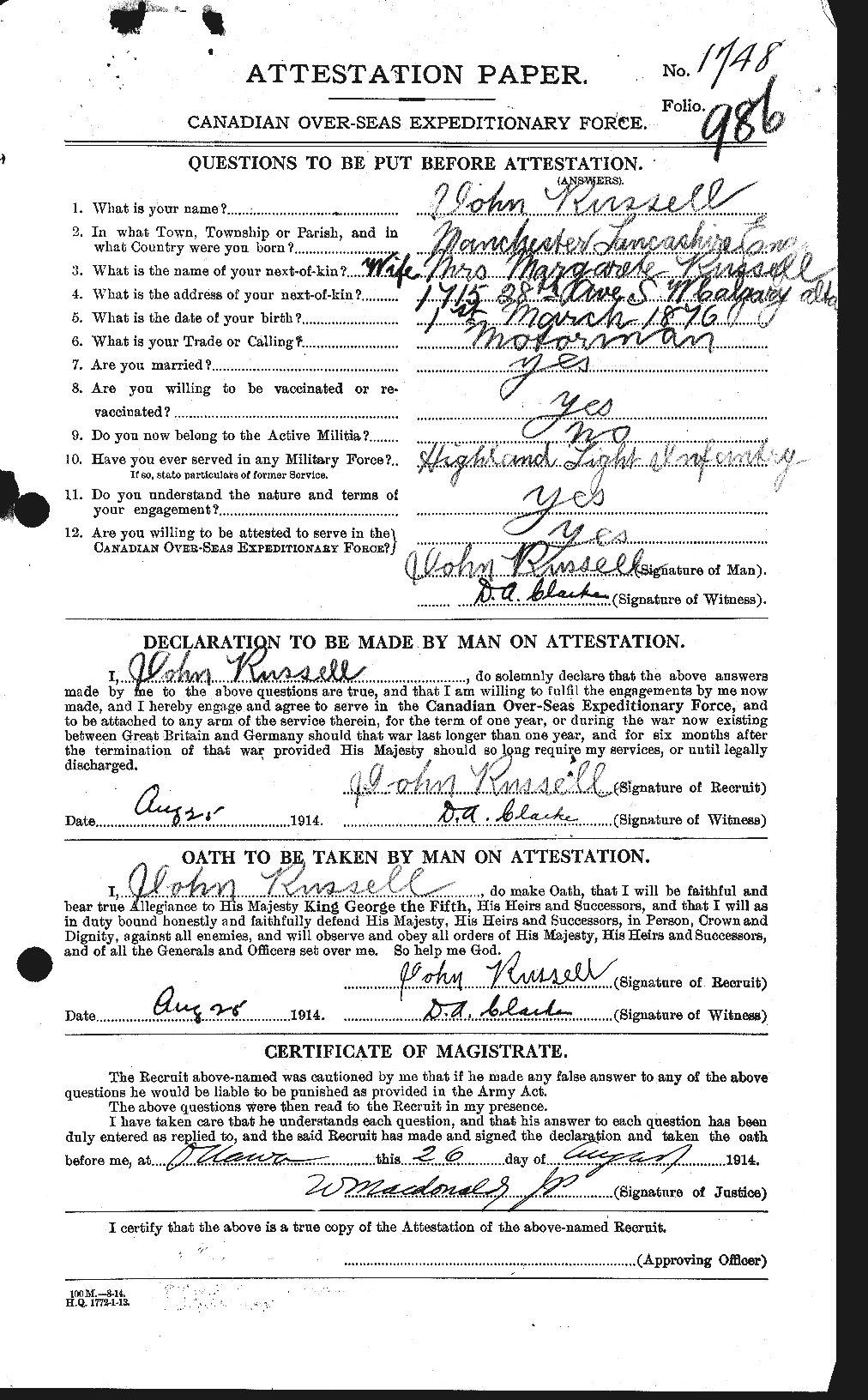 Personnel Records of the First World War - CEF 619091a
