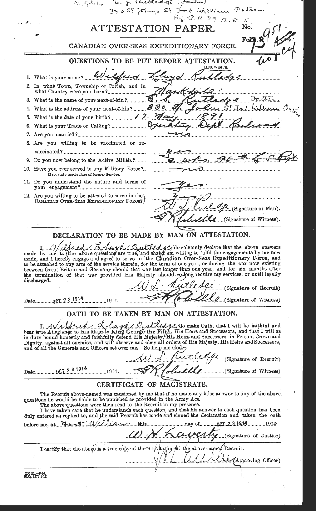 Personnel Records of the First World War - CEF 620818a