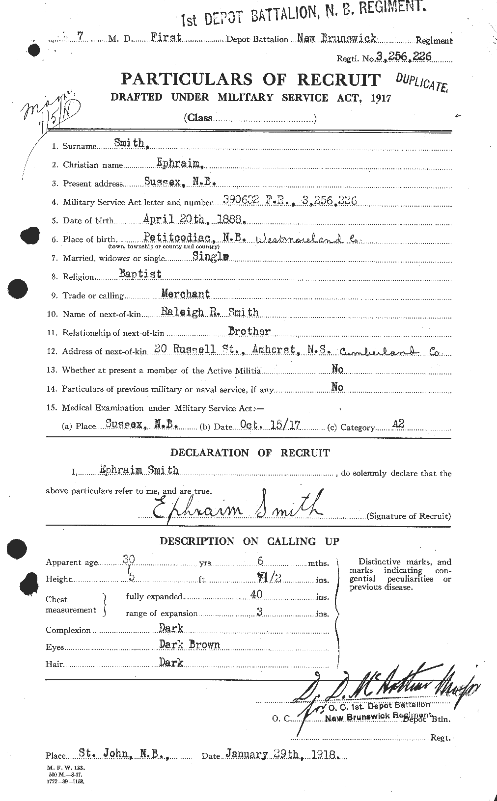 Dossiers du Personnel de la Première Guerre mondiale - CEC 621127a