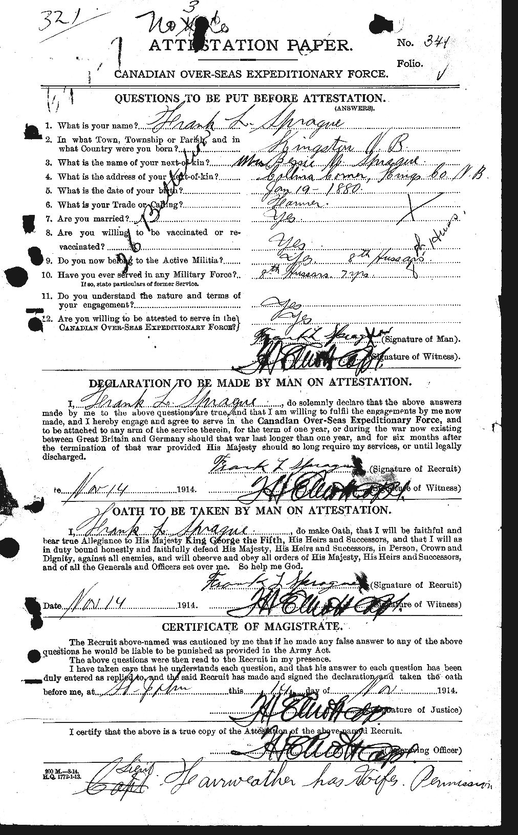 Personnel Records of the First World War - CEF 621461a
