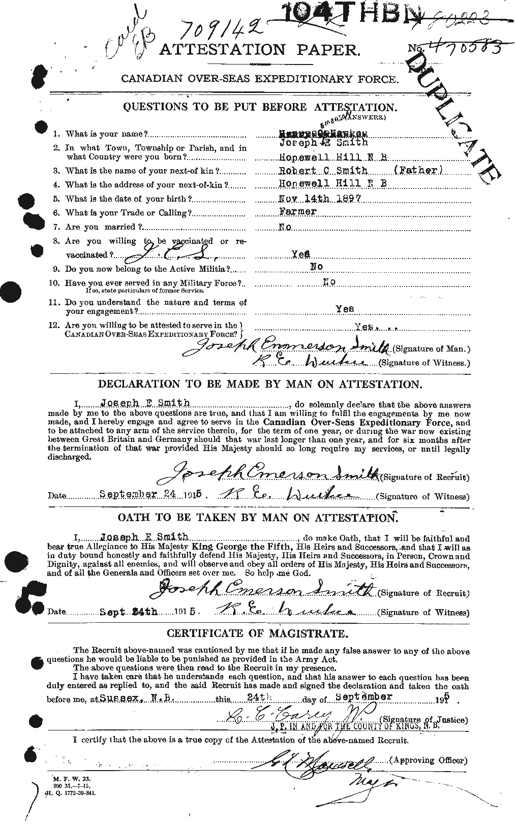 Dossiers du Personnel de la Première Guerre mondiale - CEC 622081a