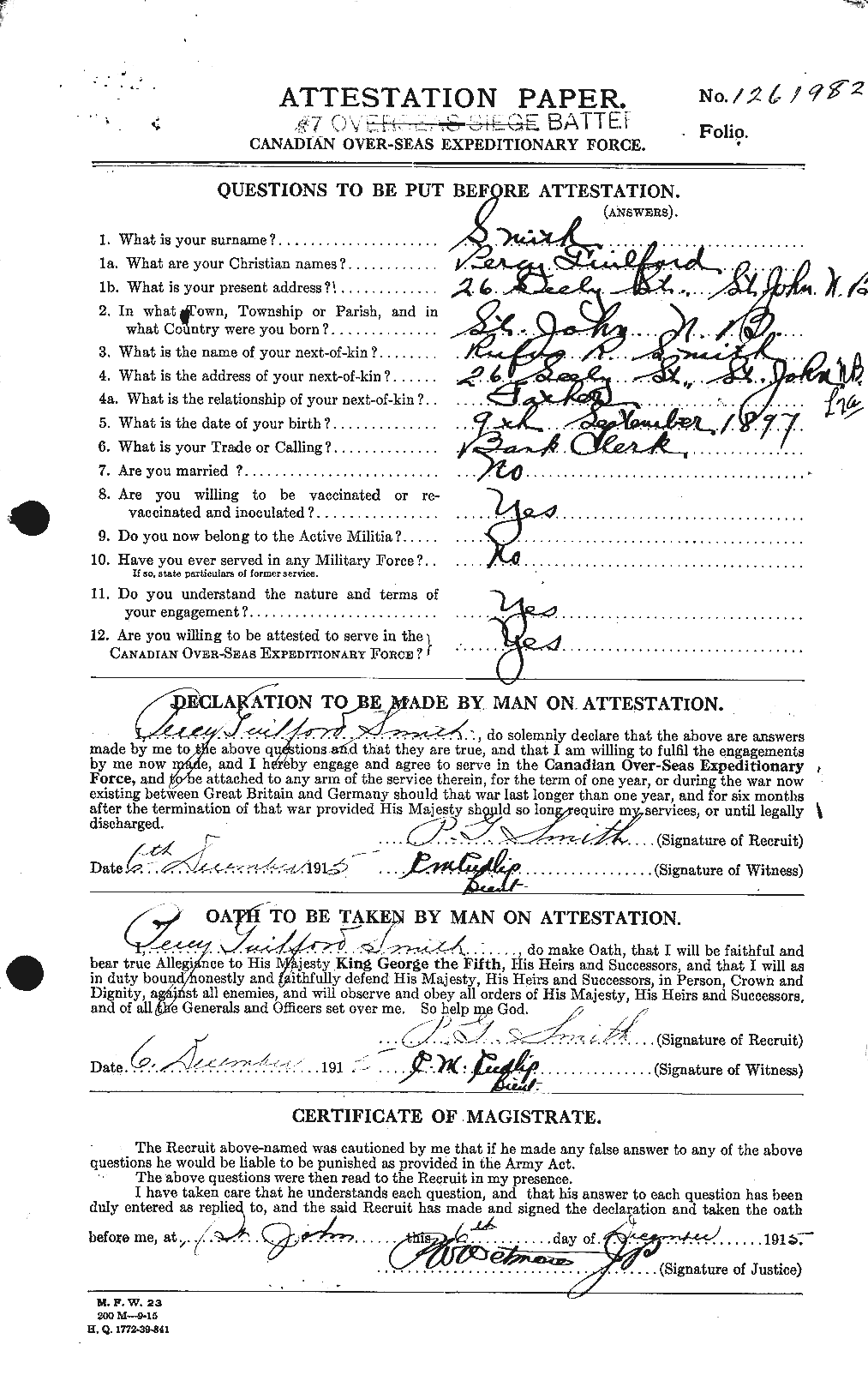 Dossiers du Personnel de la Première Guerre mondiale - CEC 622183a