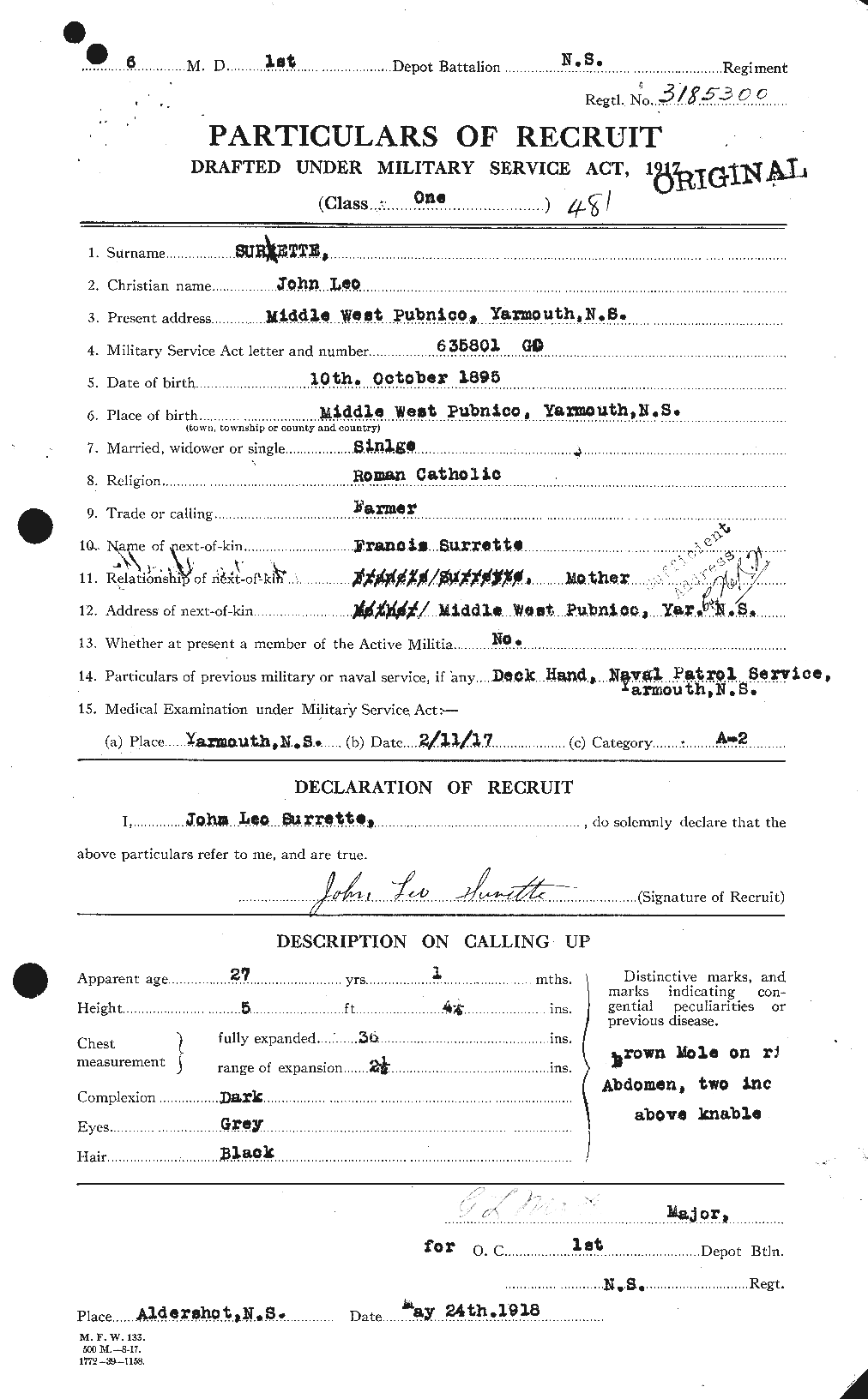 Dossiers du Personnel de la Première Guerre mondiale - CEC 623178a