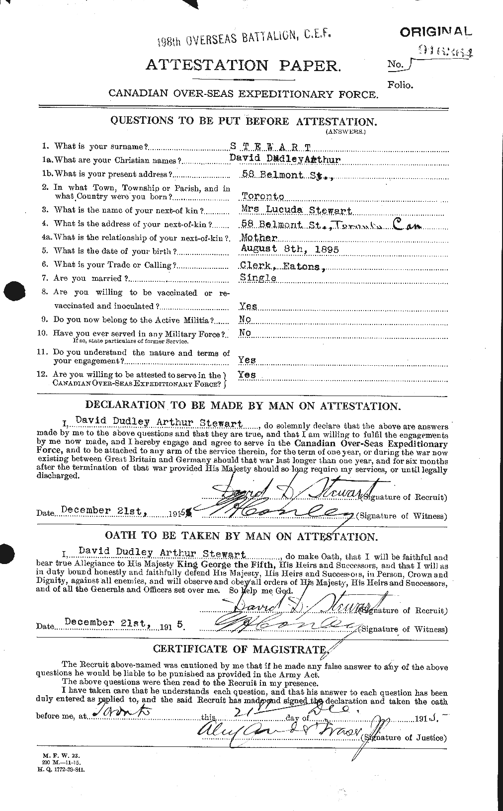 Dossiers du Personnel de la Première Guerre mondiale - CEC 623228a