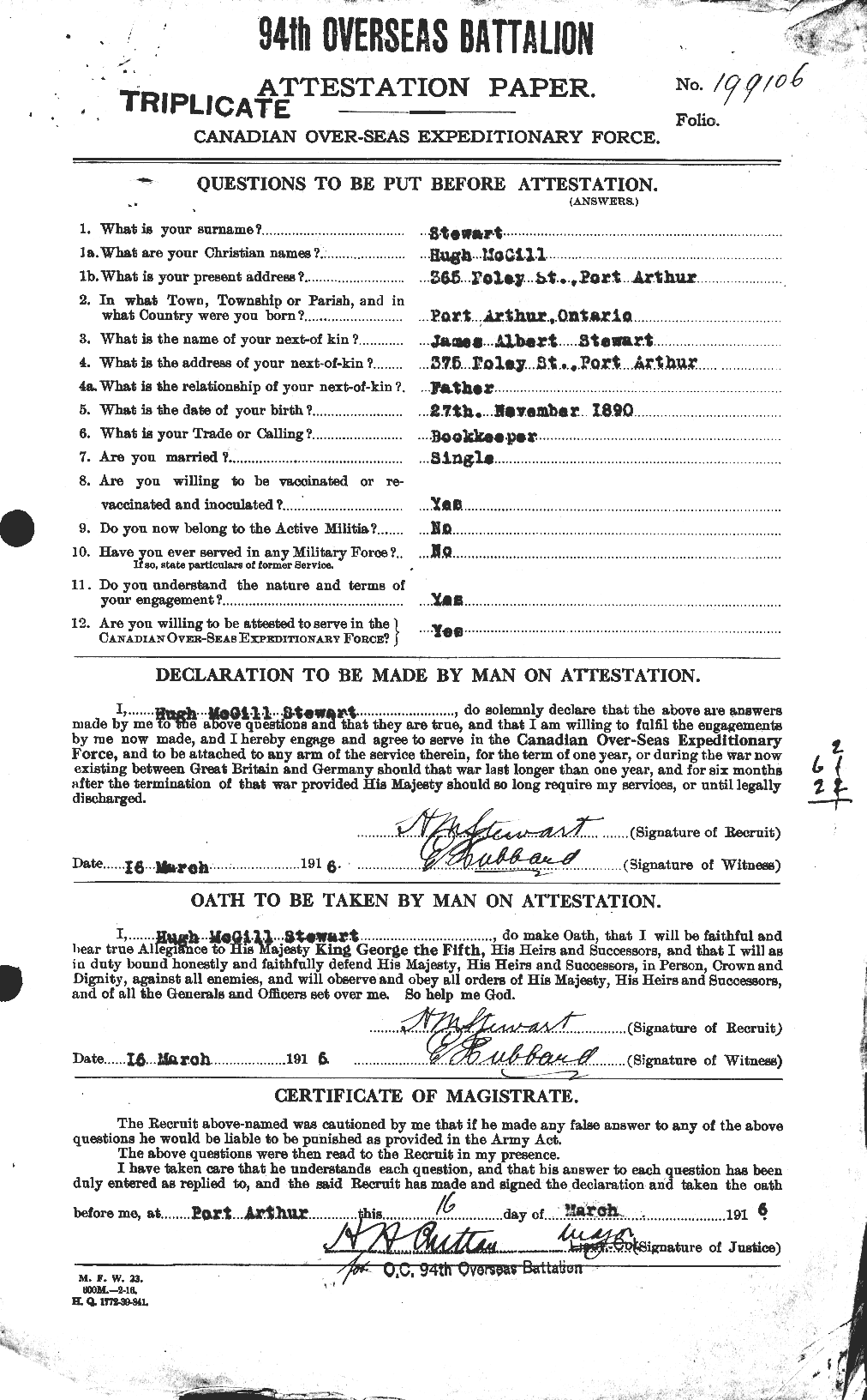Dossiers du Personnel de la Première Guerre mondiale - CEC 623368a