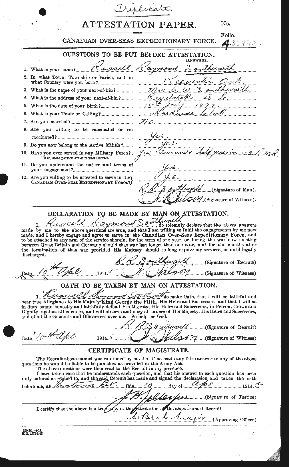 Personnel Records of the First World War - CEF 624322a