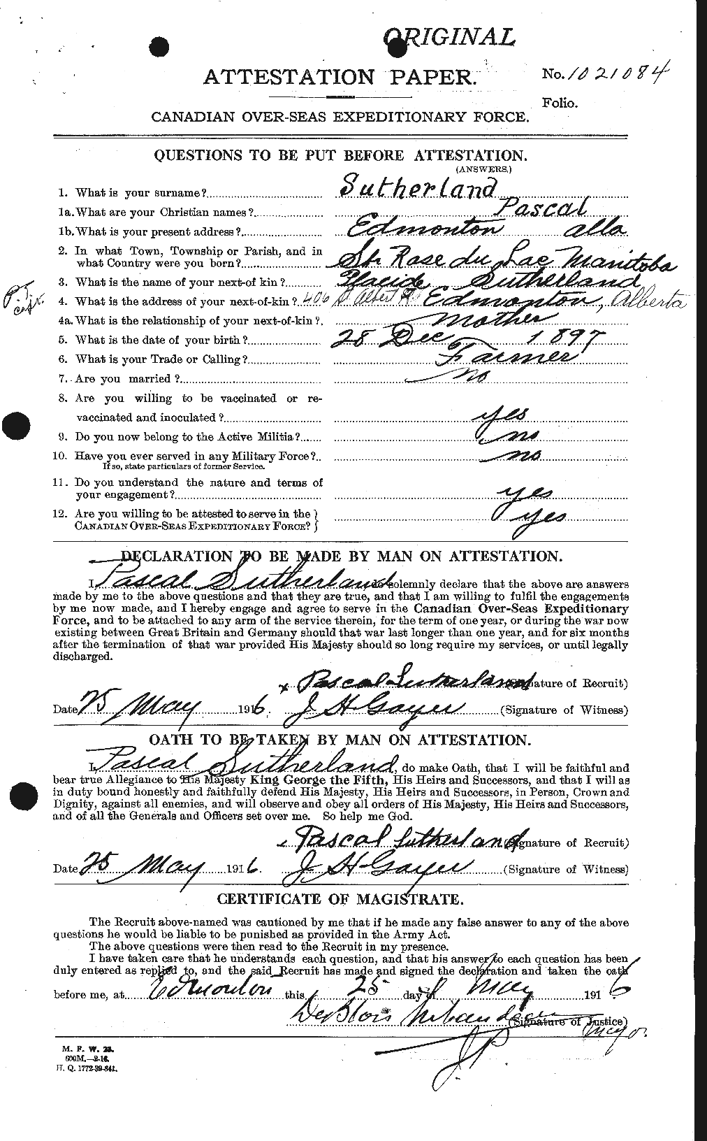 Personnel Records of the First World War - CEF 624663a