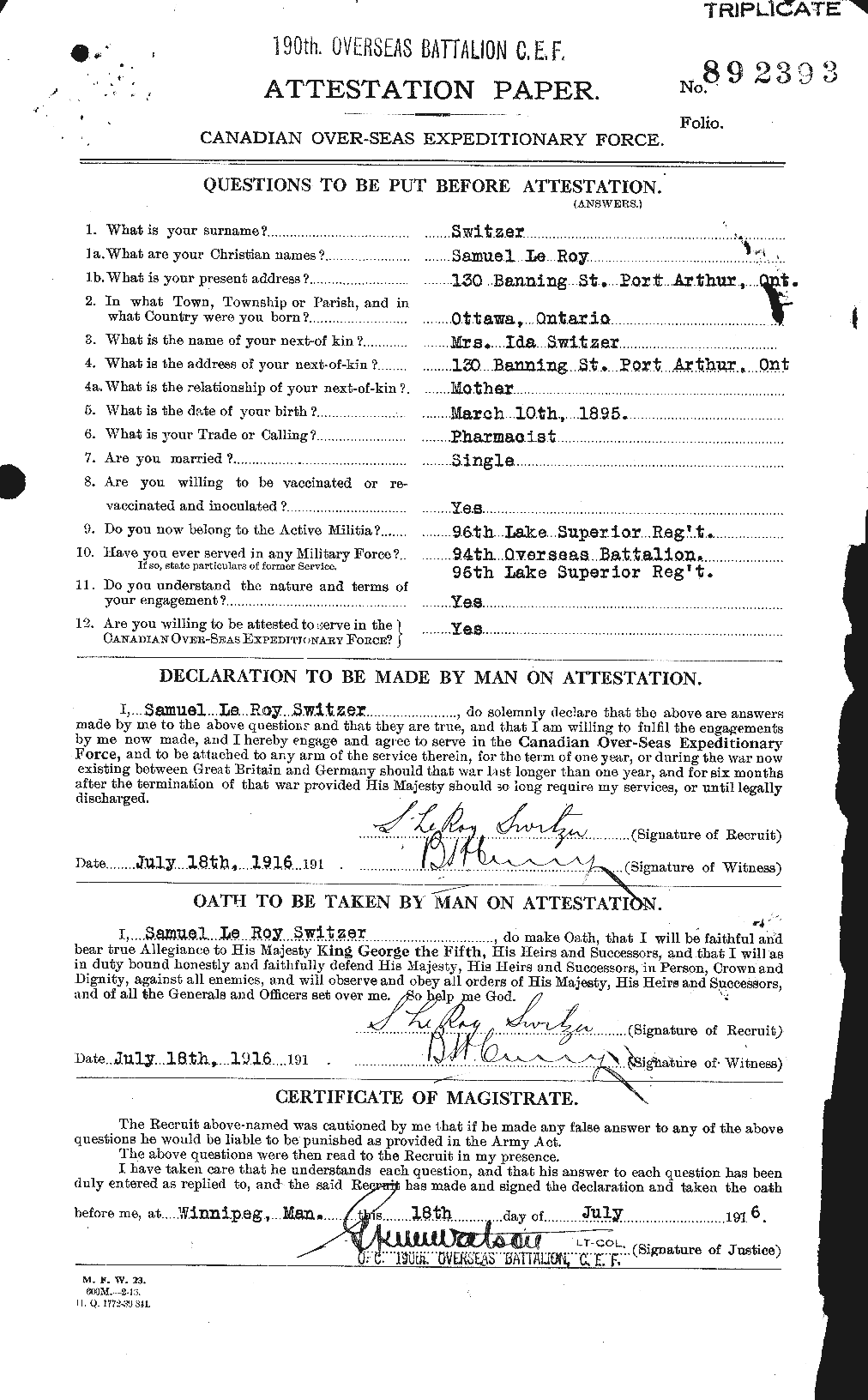 Personnel Records of the First World War - CEF 624864a