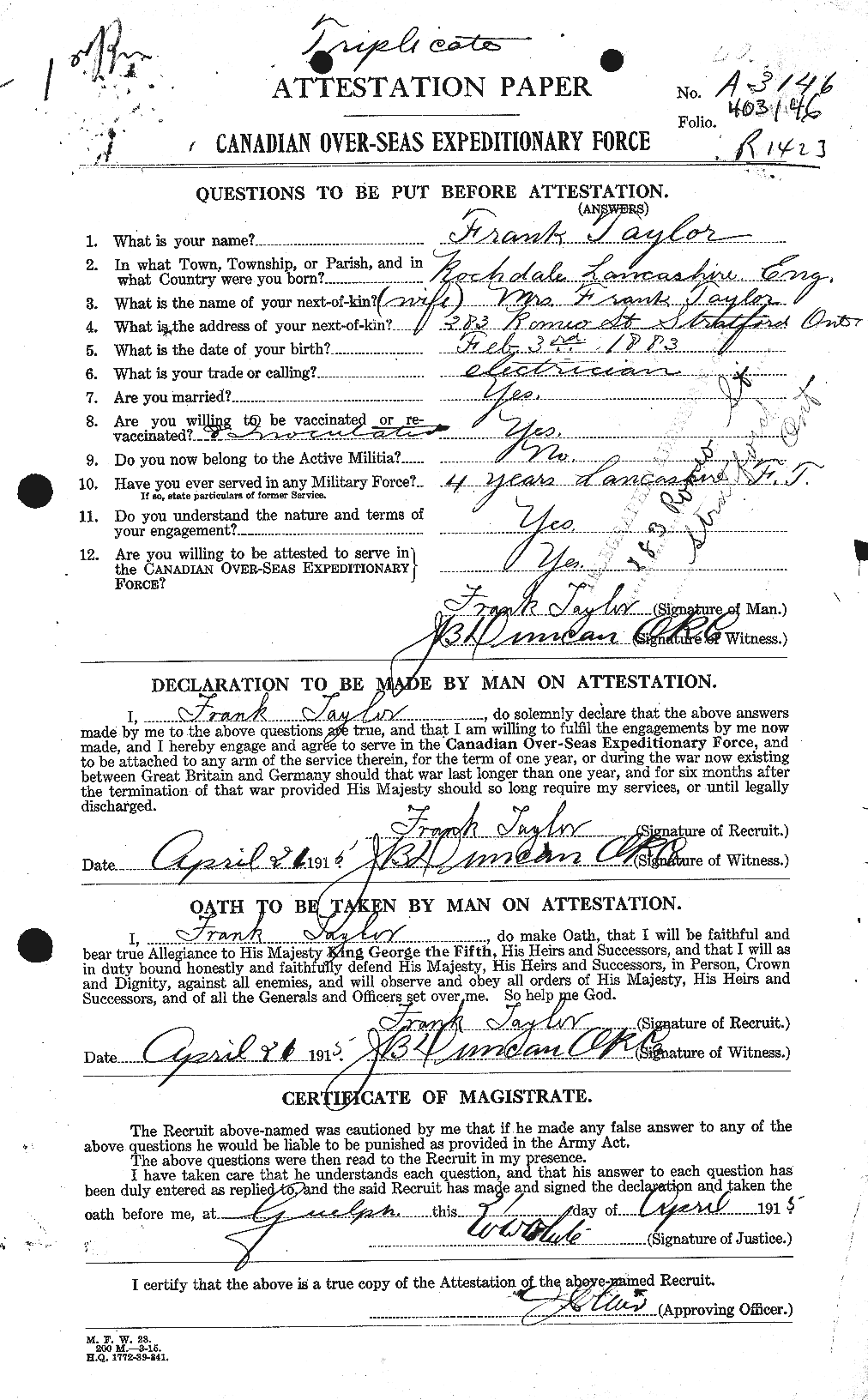 Personnel Records of the First World War - CEF 625703a