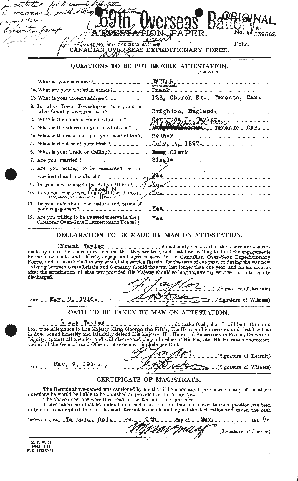 Personnel Records of the First World War - CEF 625713a