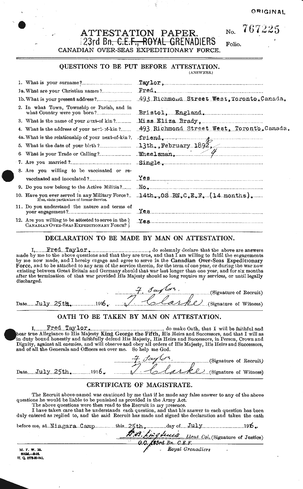 Dossiers du Personnel de la Première Guerre mondiale - CEC 625739a