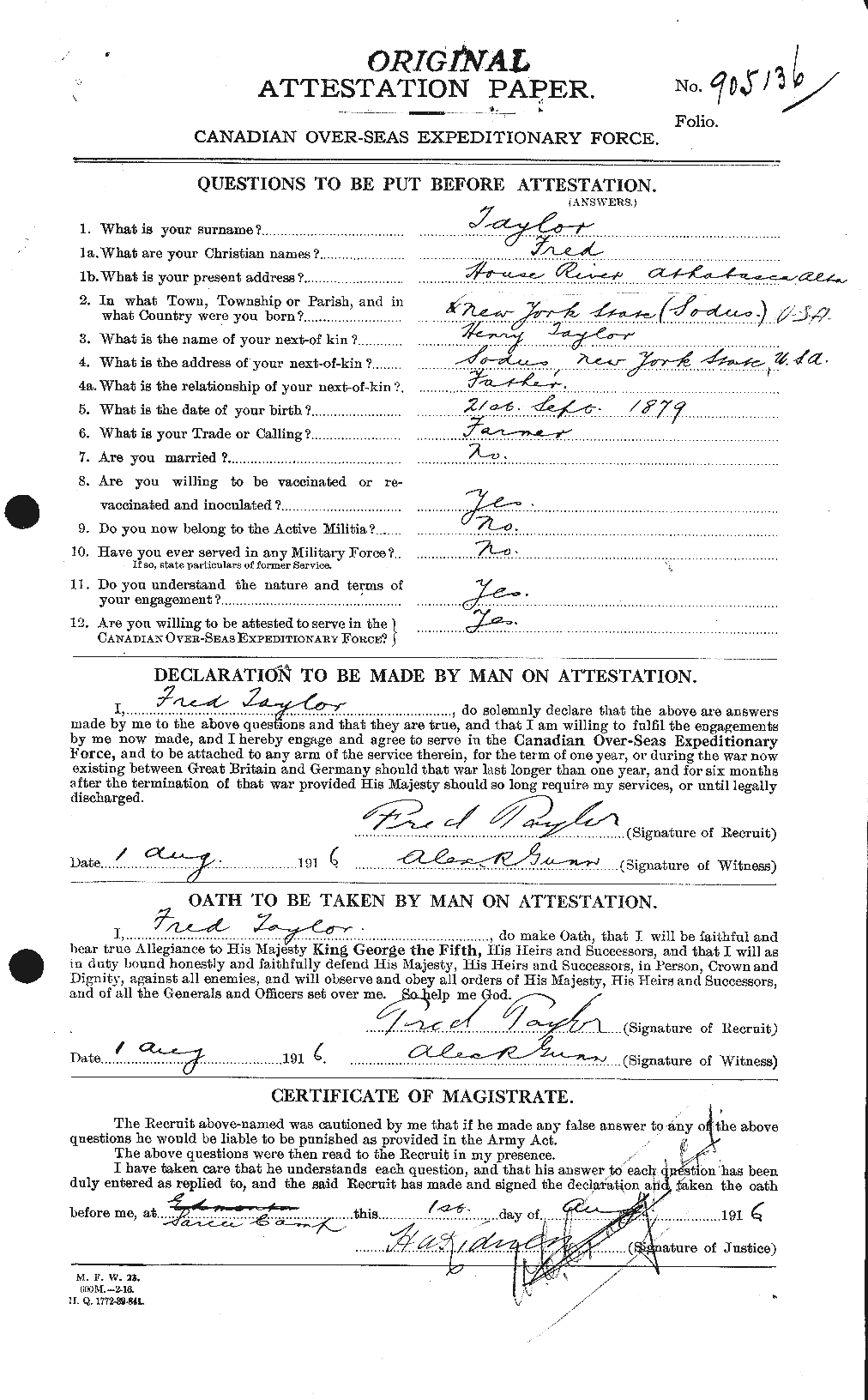 Dossiers du Personnel de la Première Guerre mondiale - CEC 625740a