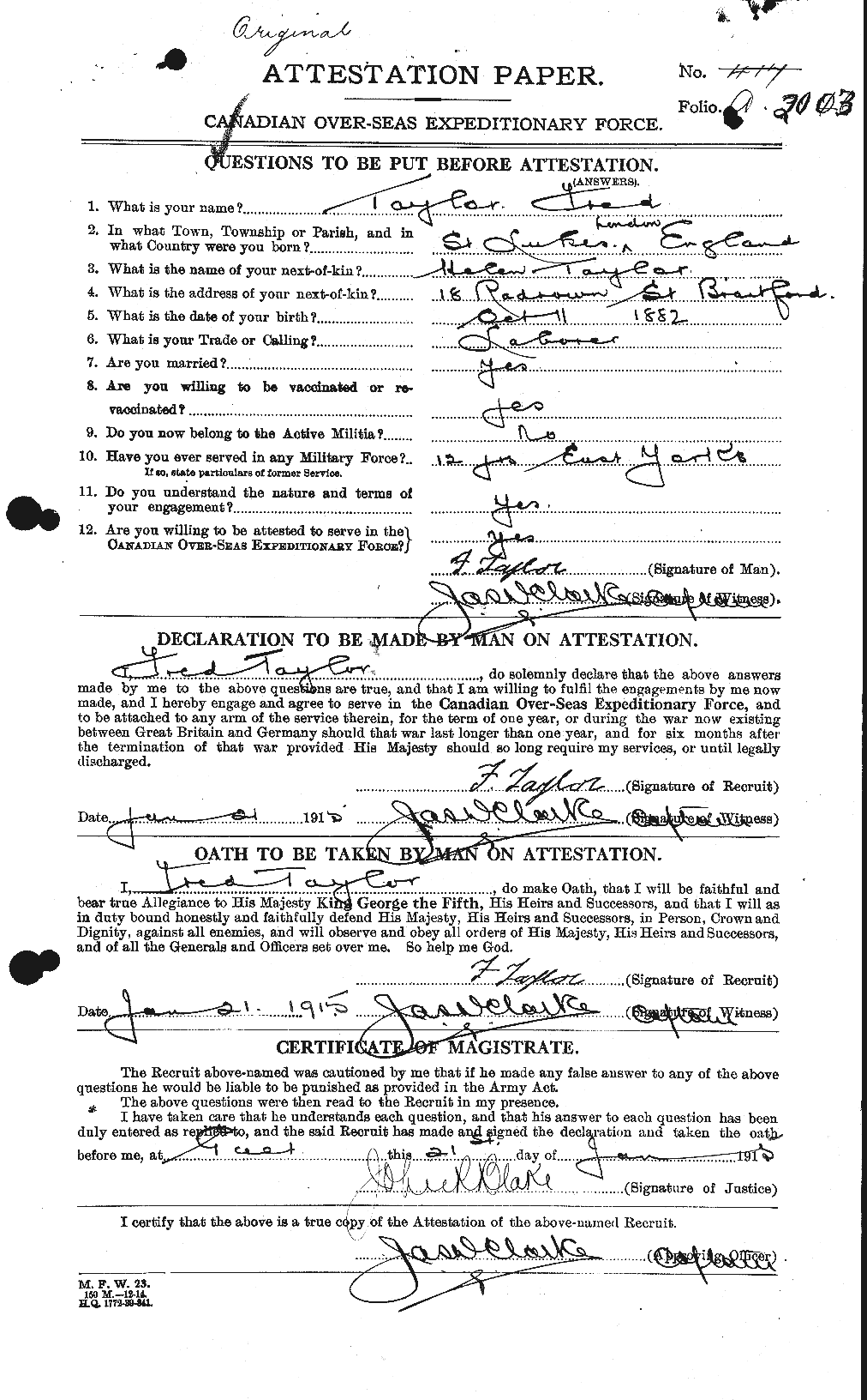 Personnel Records of the First World War - CEF 625741a