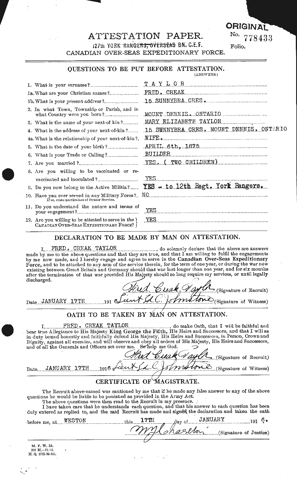 Dossiers du Personnel de la Première Guerre mondiale - CEC 625751a