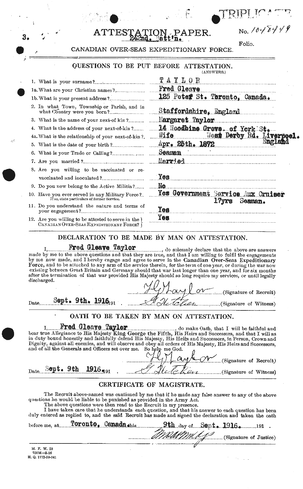 Dossiers du Personnel de la Première Guerre mondiale - CEC 625752a