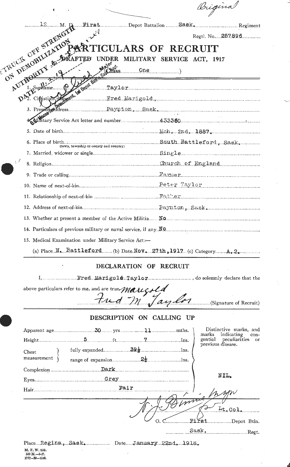 Dossiers du Personnel de la Première Guerre mondiale - CEC 625755a