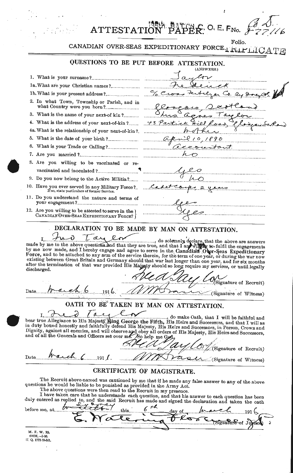 Dossiers du Personnel de la Première Guerre mondiale - CEC 625762a