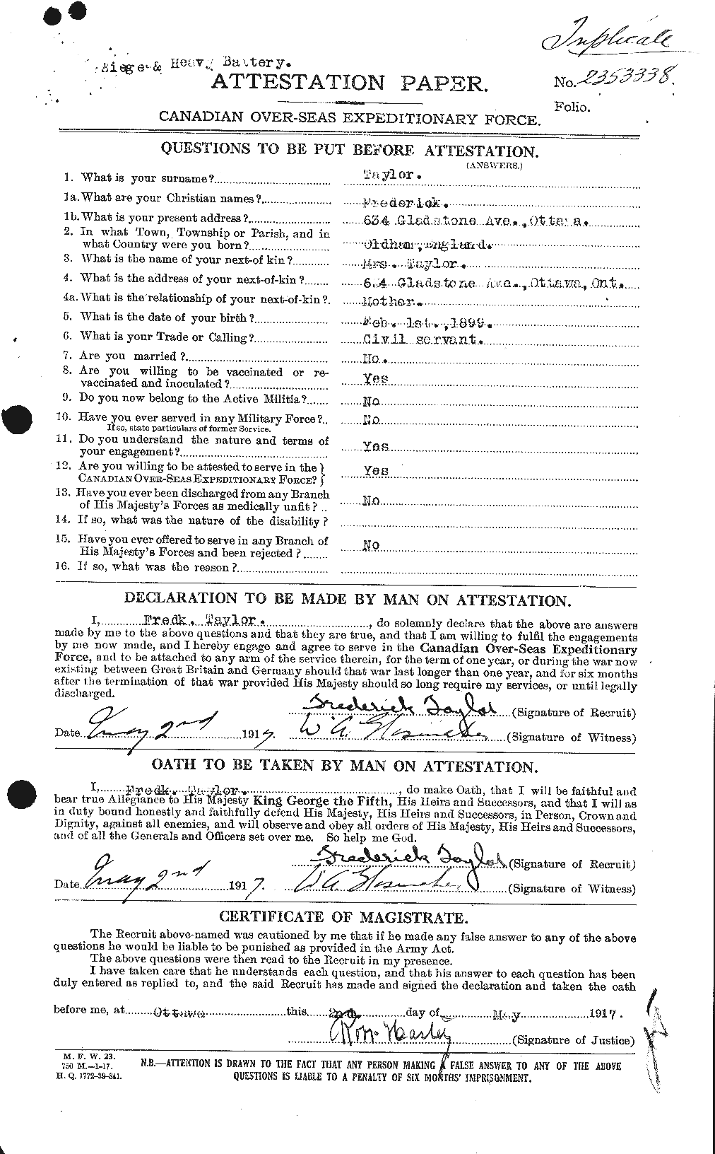Personnel Records of the First World War - CEF 625774a