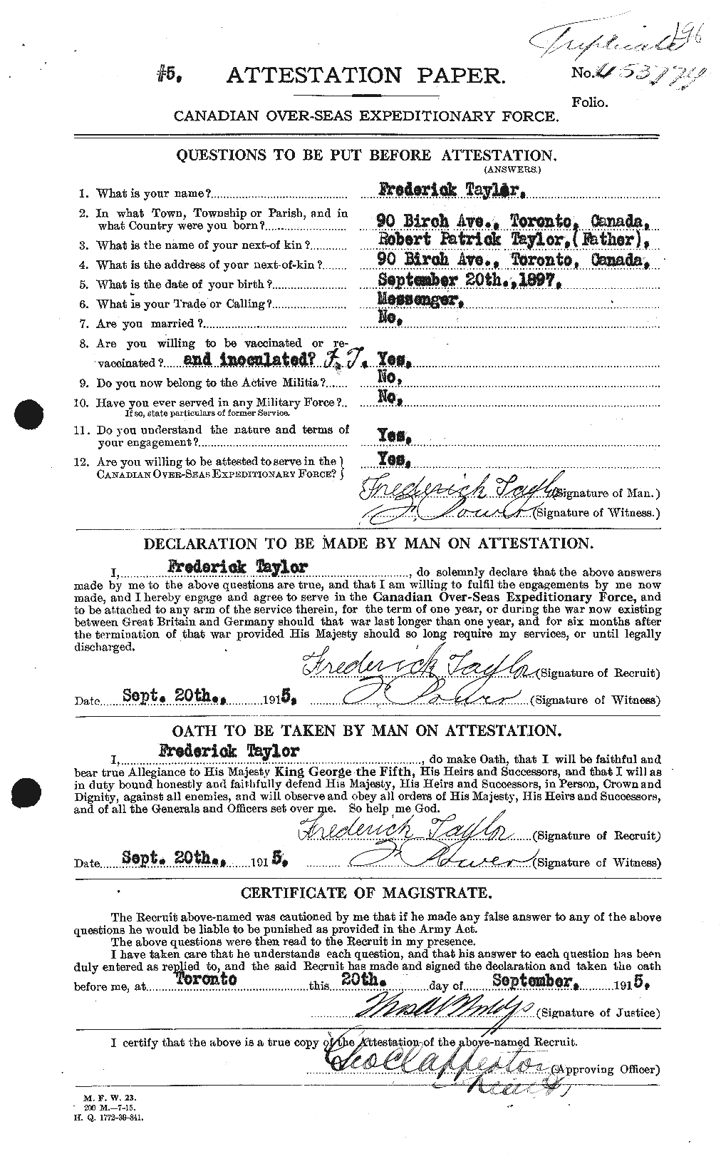 Dossiers du Personnel de la Première Guerre mondiale - CEC 625776a